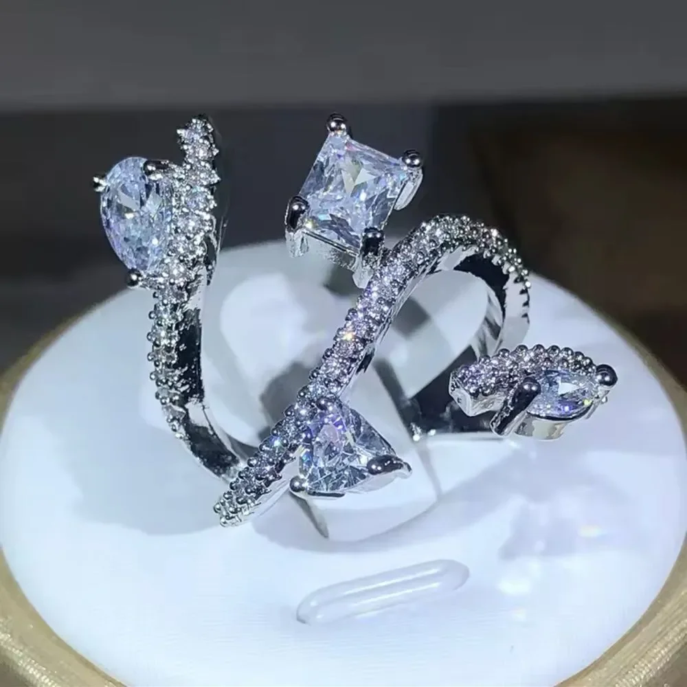 Sterling Silver Cubic Zirconia Multi-Stone Statement Ring